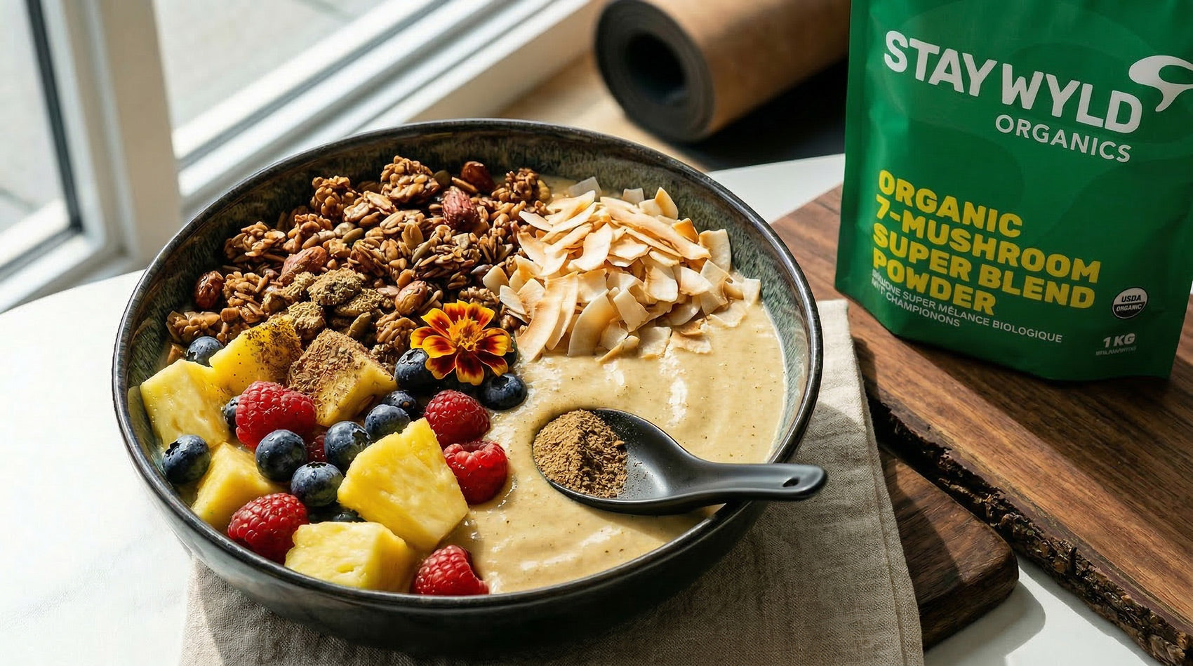 Immunity Power Mushroom Smoothie Bowl for Full-Spectrum Wellness